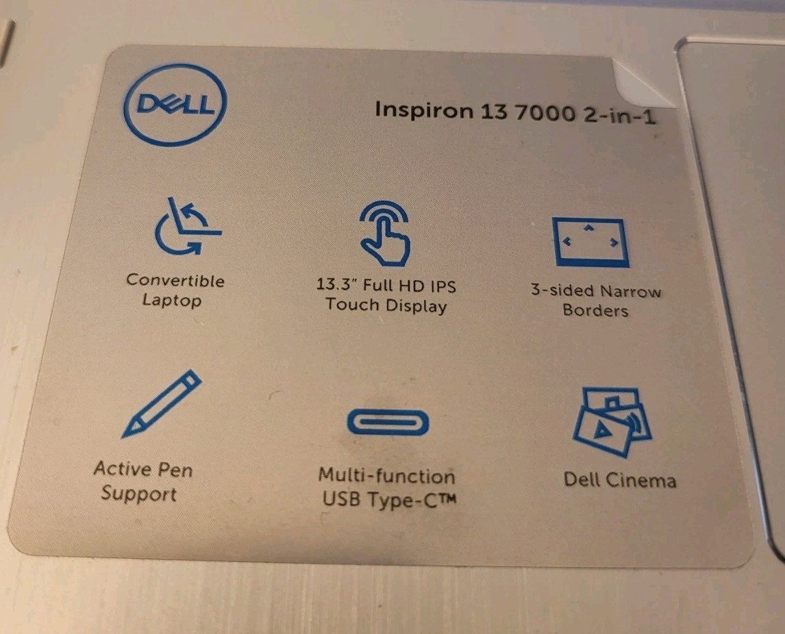 Dell Inspiron 13 7000 2-in-1 i5-8265U 8GB RAM 256GB SSD No Battery 061802