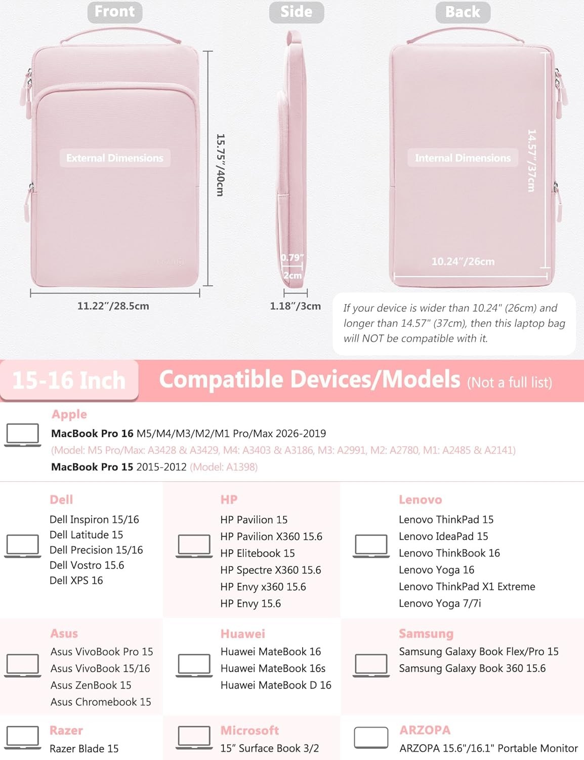 15-16 Inch Laptop Bag Sleeve for MacBook Pro 16 M5 M4 M3 M2 M1 Pro/Max A3428 A34