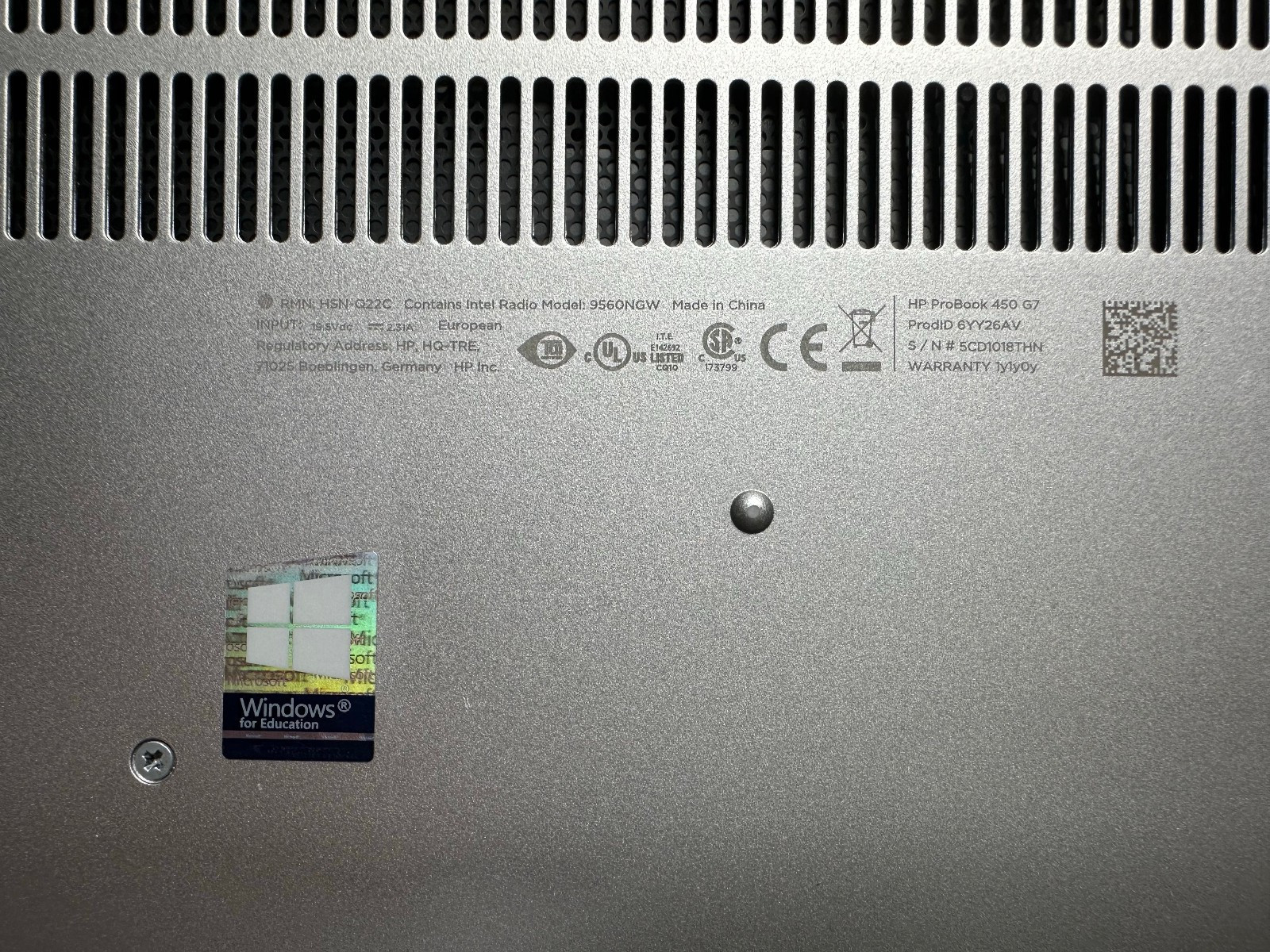 HP ProBook 450 G7 15.6″ (i5-10210U, 8GB RAM, Bios Locked) NO HD/BATTERY/ADAPTER