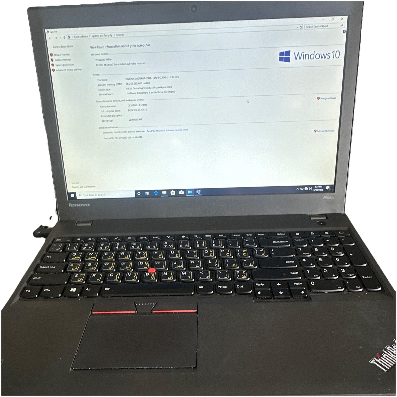 LenovoThinkPadW550s 15.6in i7-5500U 2.40GHz 16GBAM 120GB SSD 500GB HDD NO CHRGR