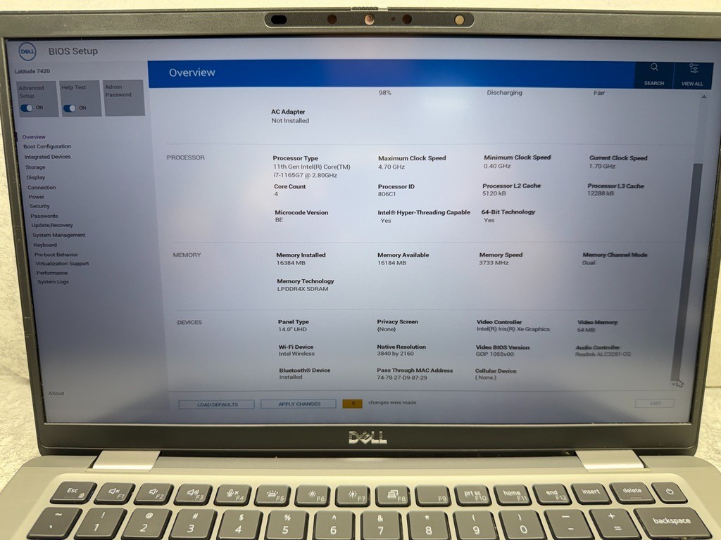 Dell Latitude 7420 14″4K UHD i7 1165G7 @ 2.80GHz 16GB 512GB NVMe Windows 11 Home