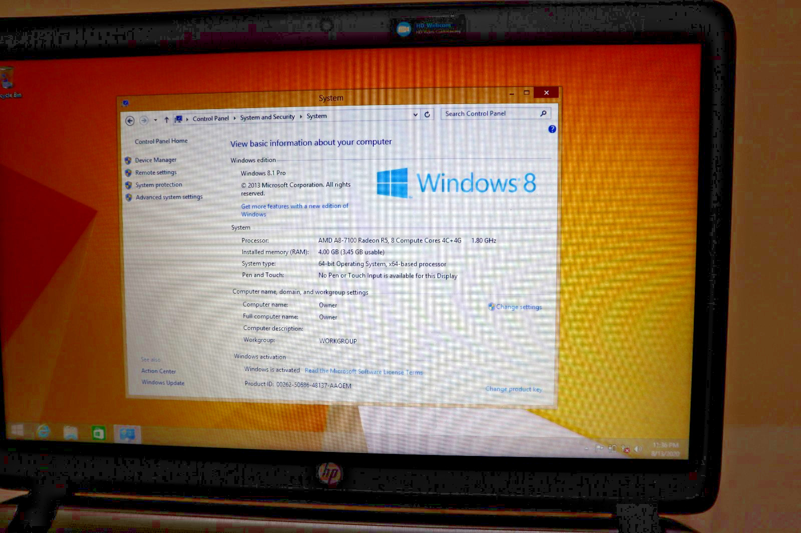 HP ProBook 455 G2 15.6″ Laptop AMD A8-7100 CPU Radeon R5.8 4GB RAM 500GB HD