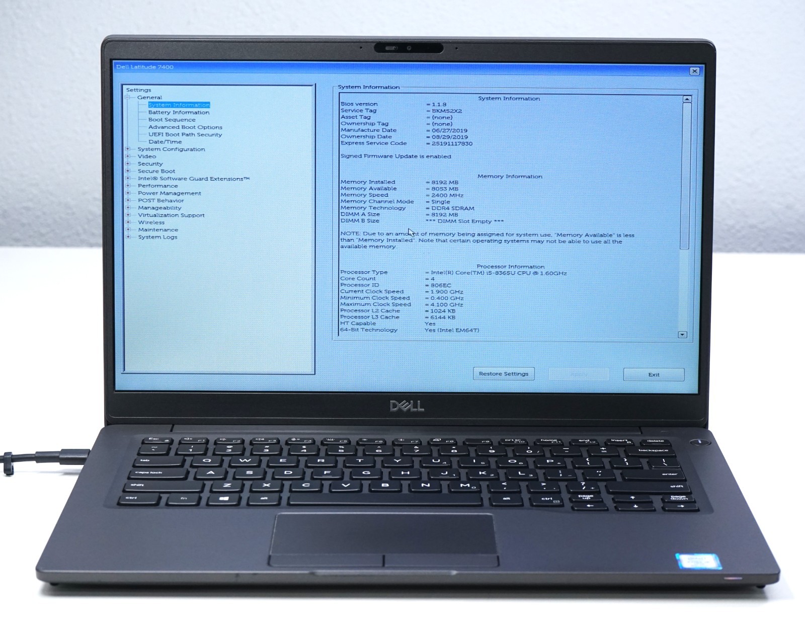 Dell Latitude 7400 Laptop – Intel Core i5-8365U @1.60GHz 8GB RAM – No SSD