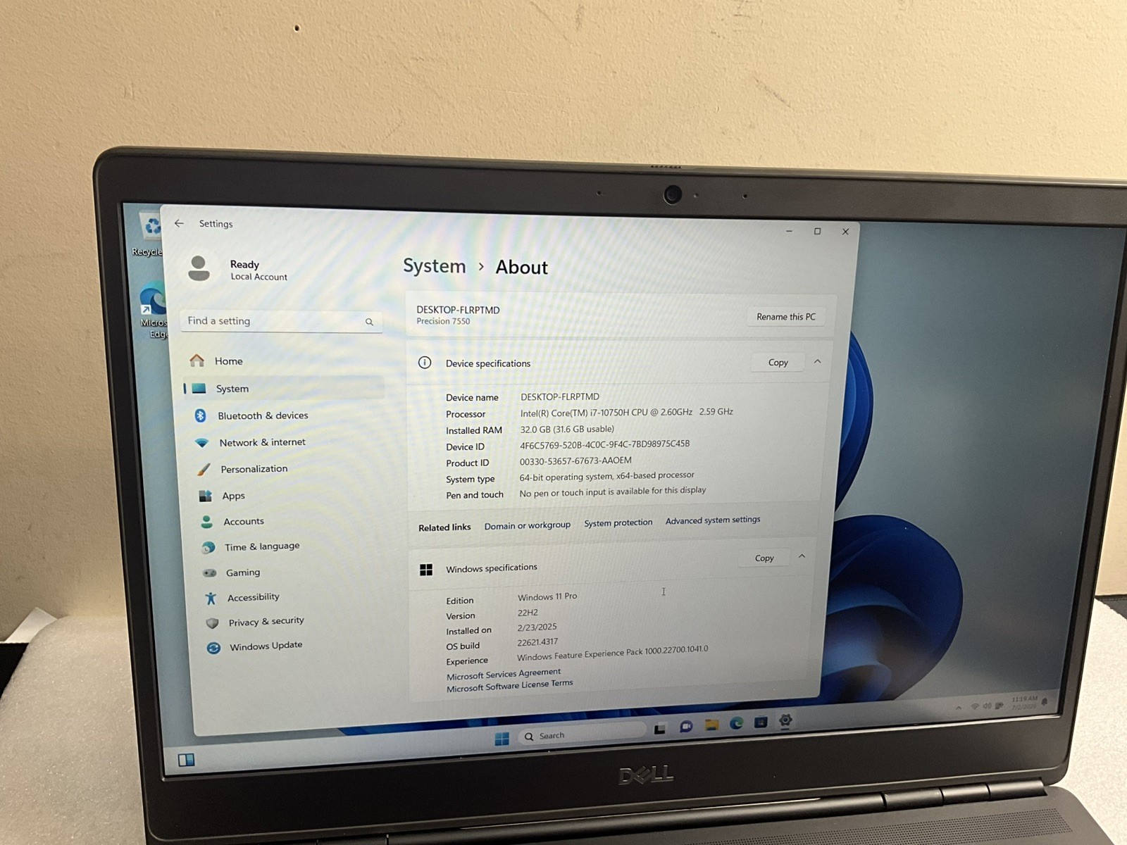 Dell Precision 7550 Laptop i7 10750H 2.6GHZ 15.6″ FHD 32GB 1TB NVMe Windows 11pr