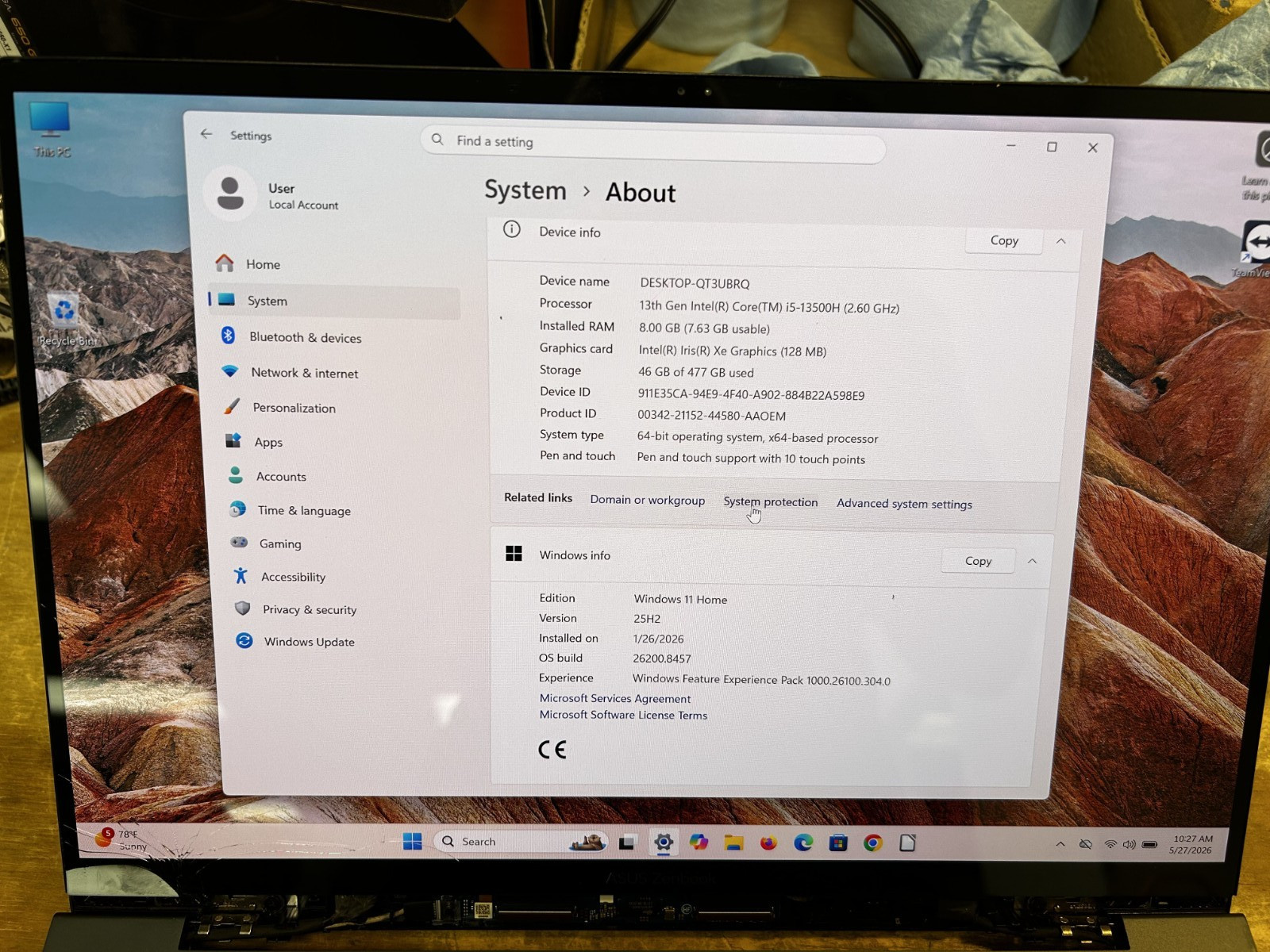 ASUS Zenbook 14X OLED 14.5″ 2.8K Laptop Intel i5-13500H 8GB 512GB broken screen