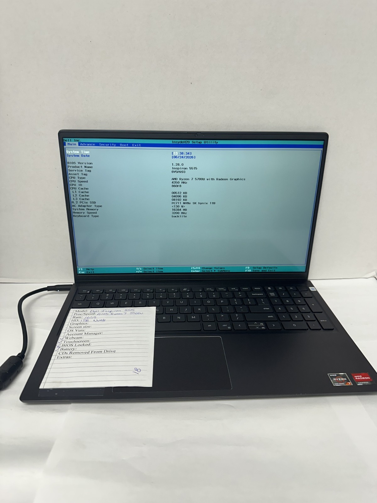 Dell Inspiron 5515 AMD Ryzen 7-5700U 16GB RAM 1TB NVME (No OS or Charger)