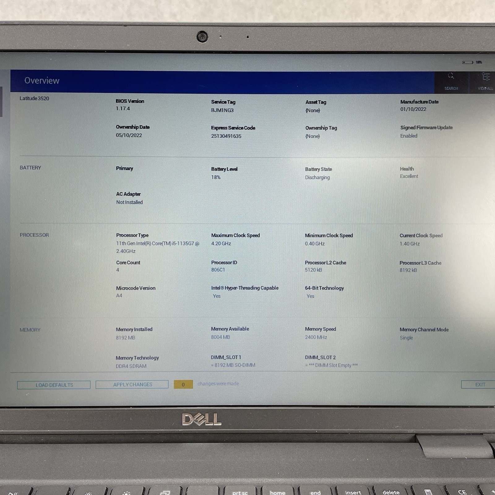 Dell Latitude 3520 15.6″ i5-1135G7 2.40 Ghz 8 GB RAM No SSD/OS/AC