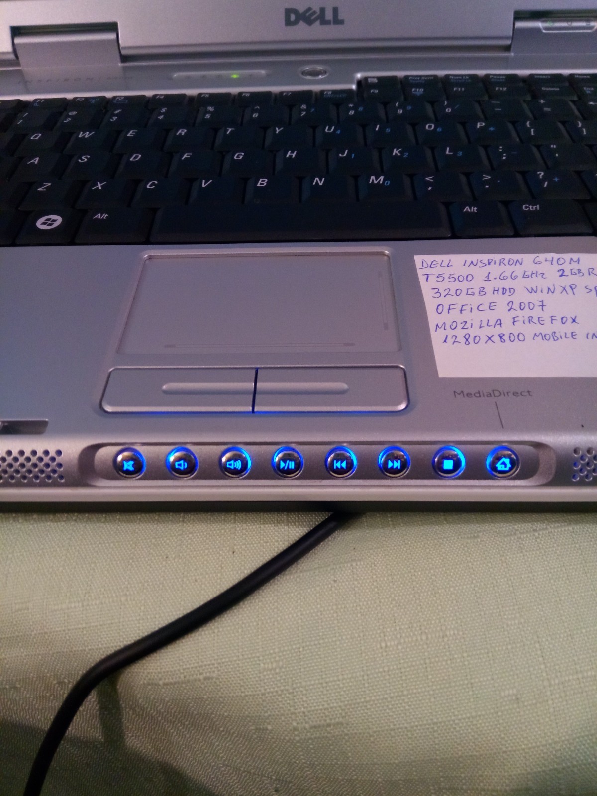 DELL INSPIRON 640M T5500 1.66GHZ 2GBRAM 320GBHDD WINXP SP/3 OFFICE 2007 CLEAN