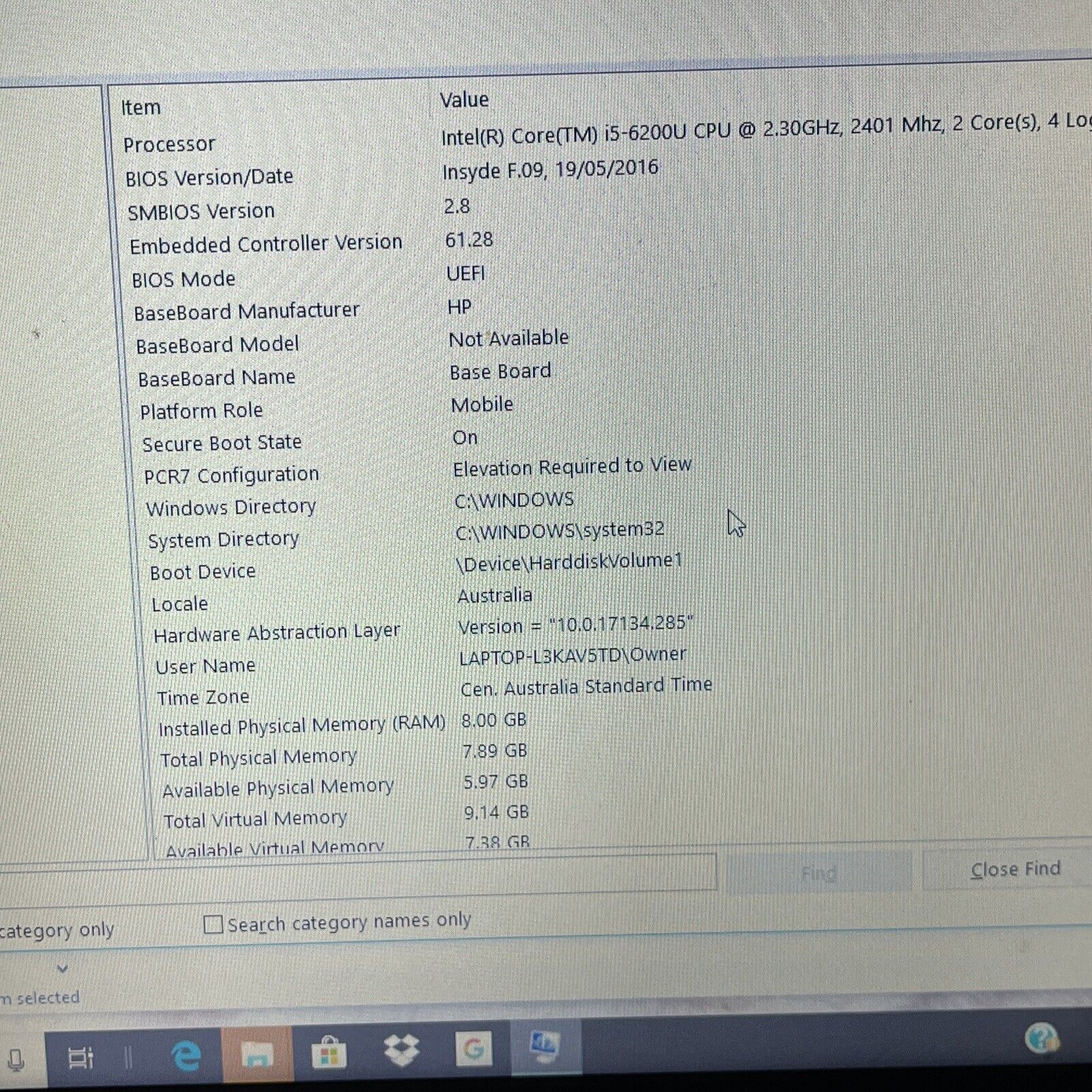 HP TPN-C125 i5-6200U 2.3Ghz 15.6″ 8gb RAM 1tb *Flat Battery & Key Missing*