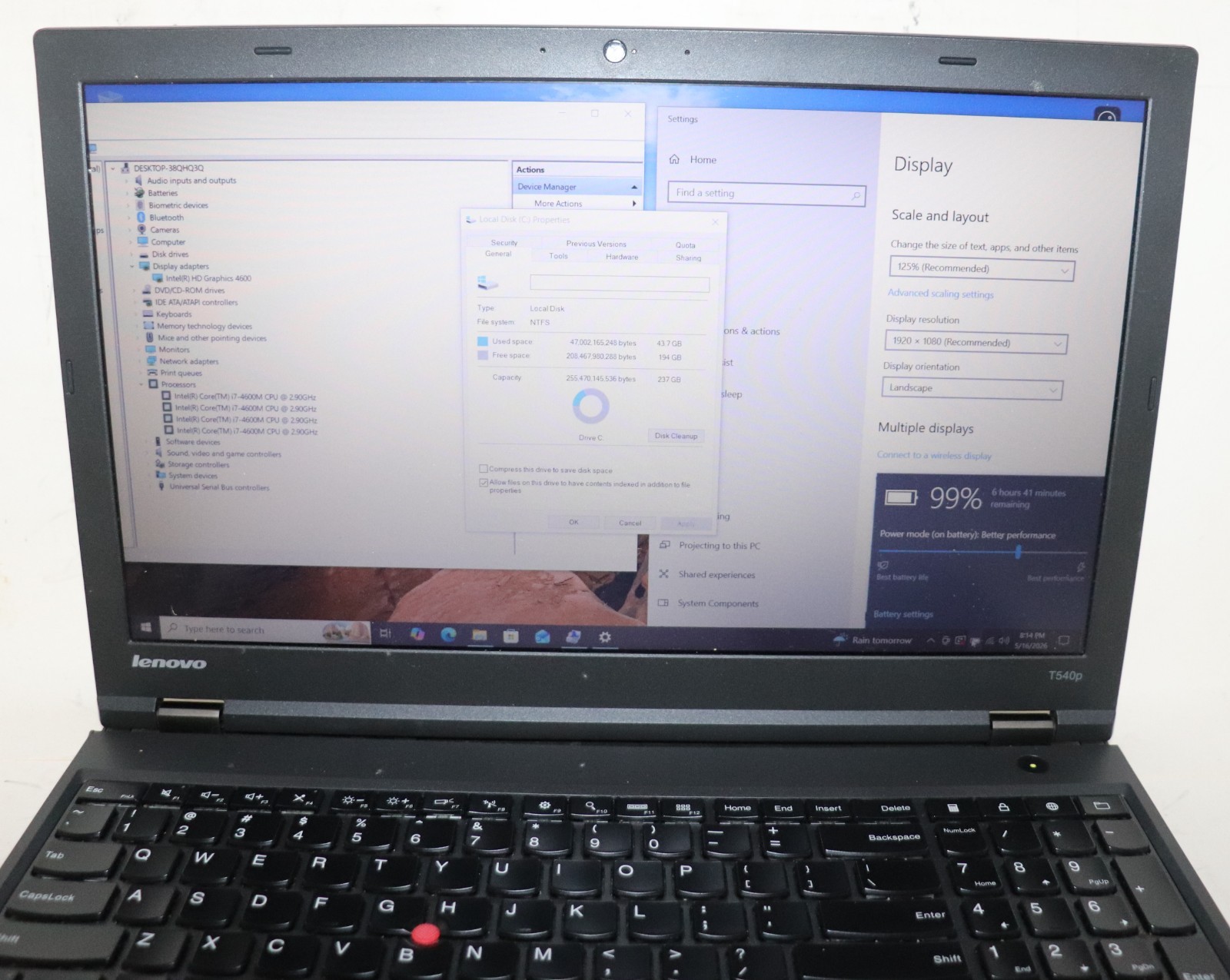 Lenovo ThinkPad T540p|Intel Core i7@2.90 GHz|12GB RAM|256GB SSD|Win10|Webcam