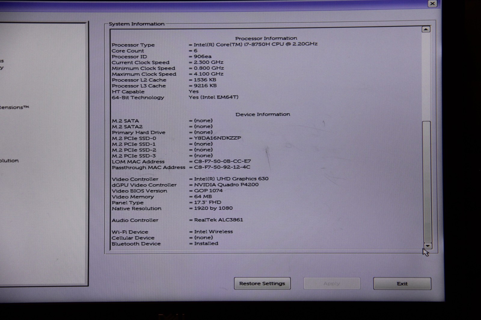 Dell Precision 7730 Laptop i7-8750H 256GB M.2 SSD 16GB RAM Quadro P4200 WIN 11
