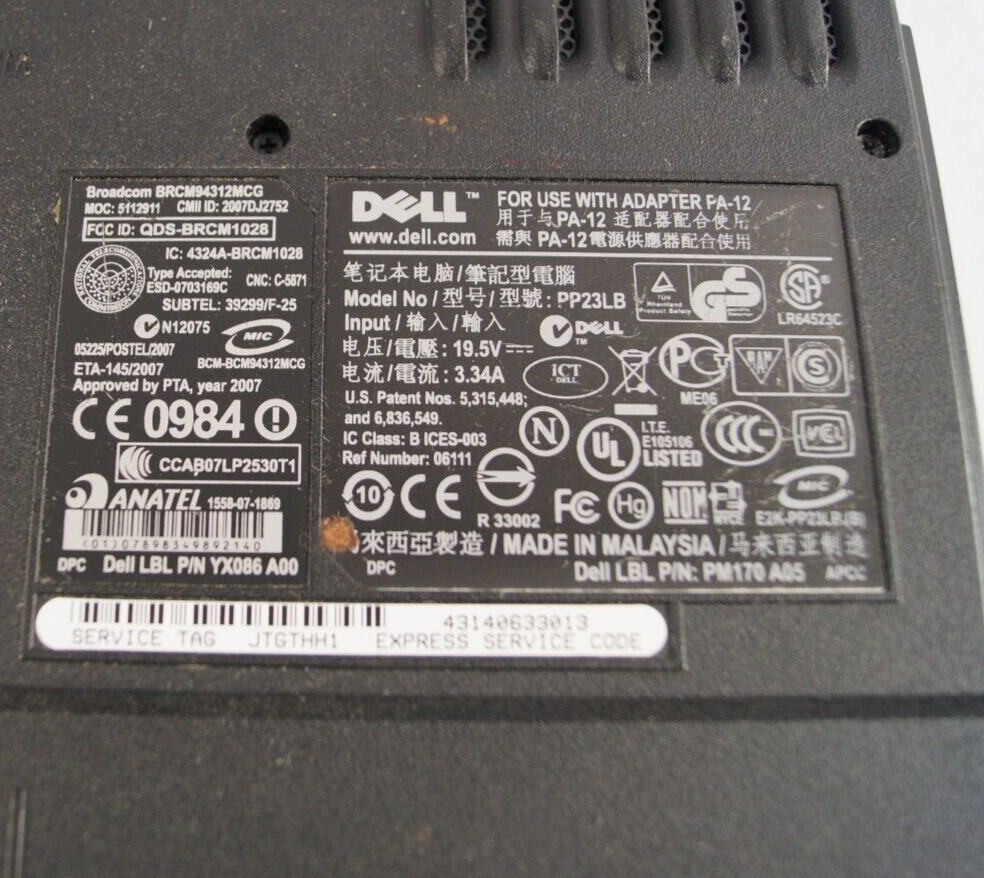 Dell Vostro 1000 PP23LB 15.4in 3GB Ram AMD 3600 2GHz 80GB Windows10 PoR C152