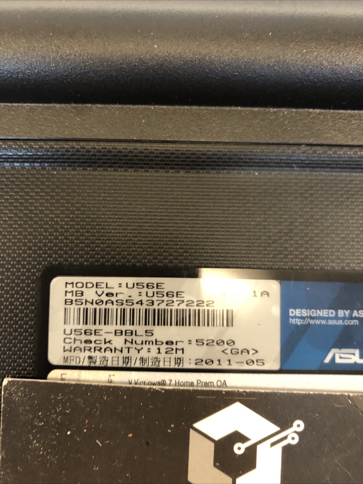 ASUS U56E – BBL6 Powers On bad screen untested unknown cpu