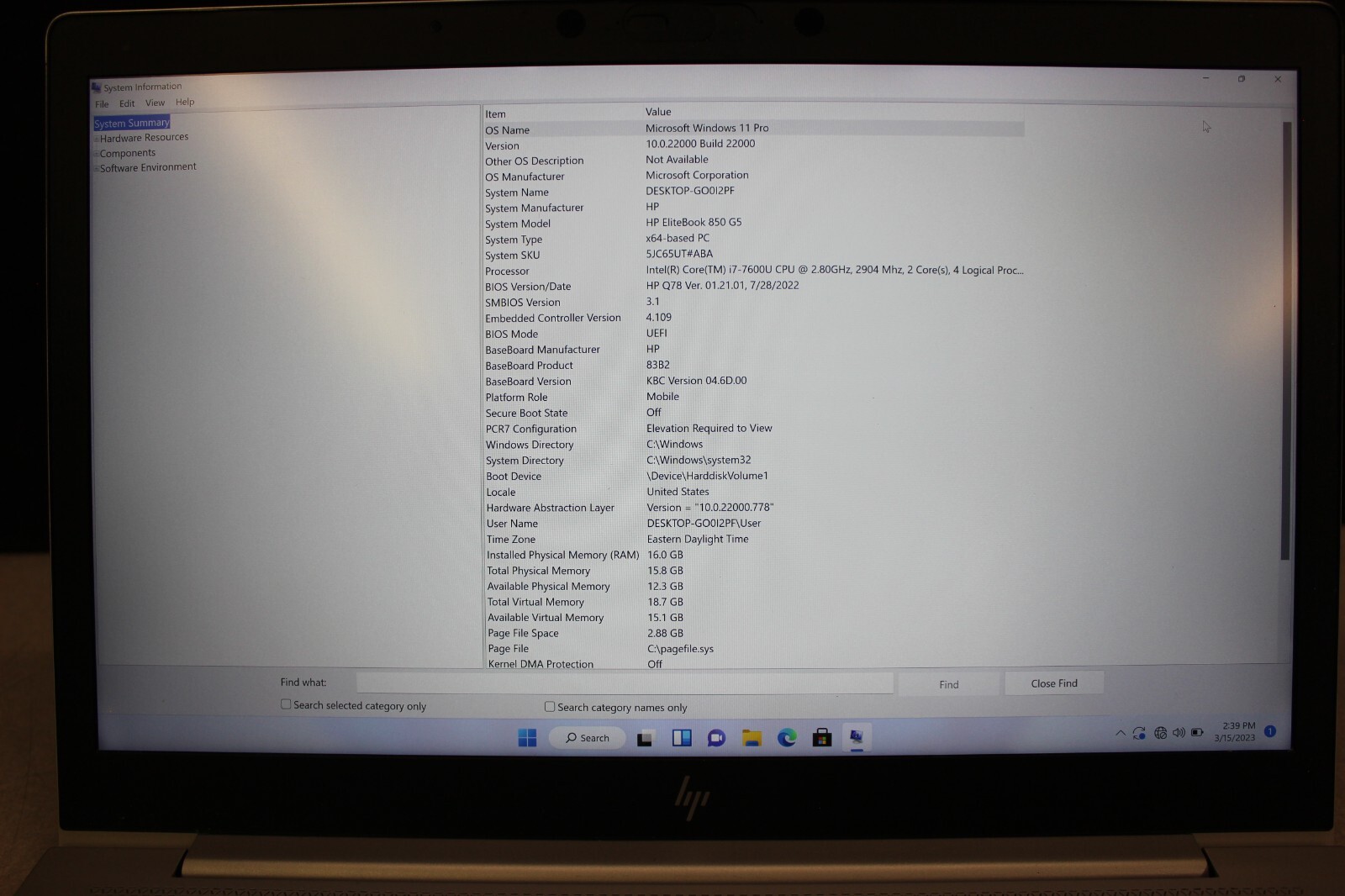 HP Elitebook 850 G5 i7-7600U 512 NVME SSD 16GB DDR4 WIN 11PRO**N0 Battery