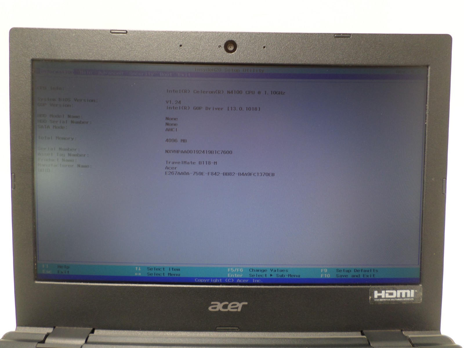 Acer TravelMate B118-M , N4000 4GB Ram No SSD No Charger