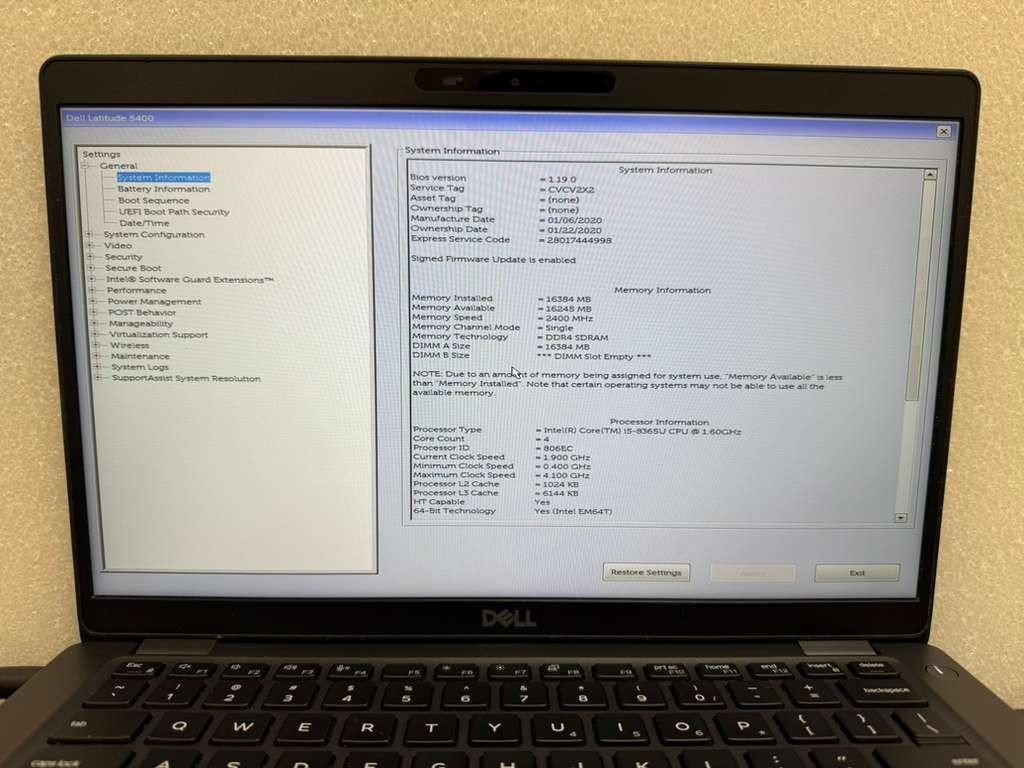 Dell Latitude 5400 i5-8365U 14″ LCD – Powers On – Read desc