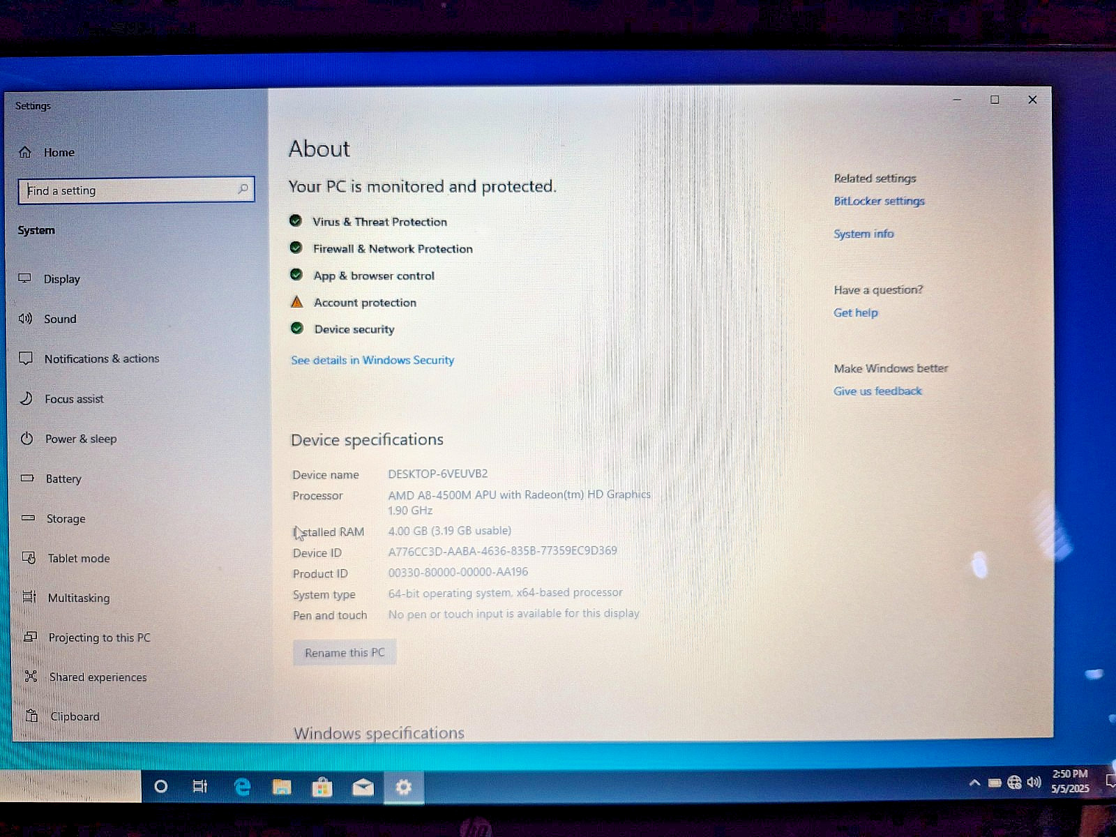 HP PAVILION 17, E110DX 17.3″, 720G HD, 4GRAM, AMD A8-4500 1.9 GHz Quad, Win10