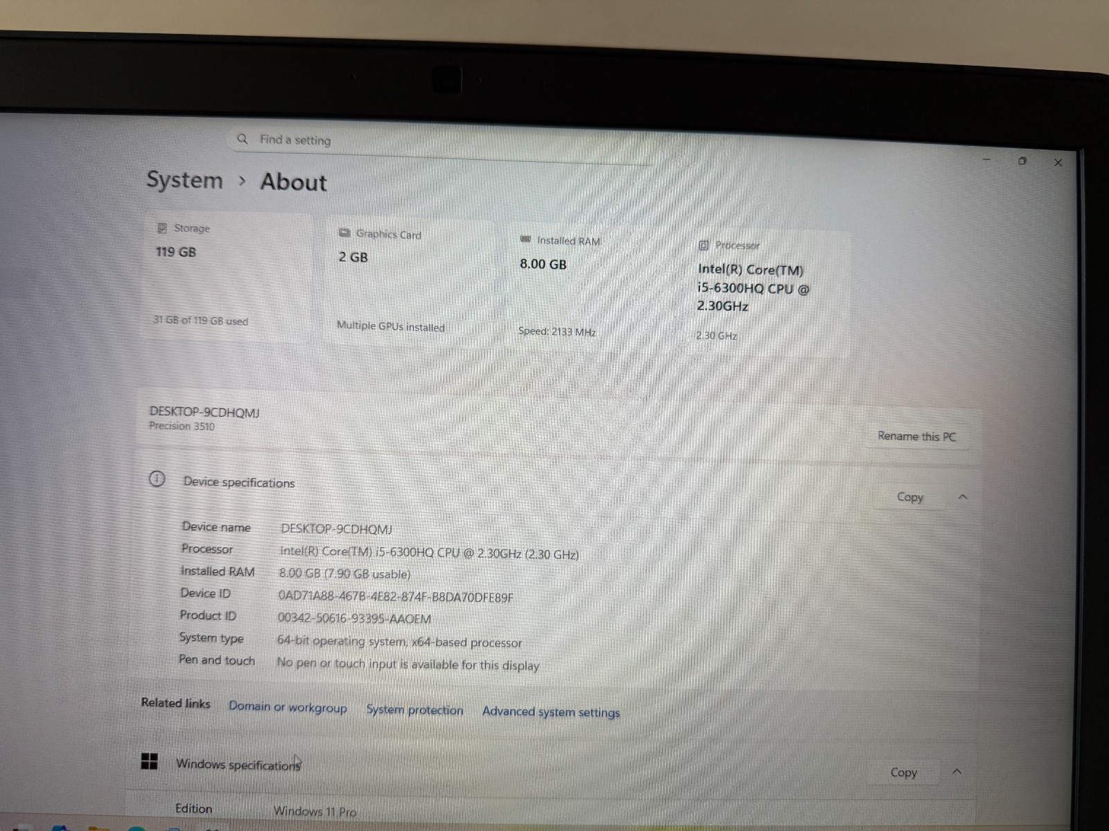 DELL PRECISION 3510 15.6″ i5-6440HQ 8GB 120GB SSD AMD RADEON R9 M360