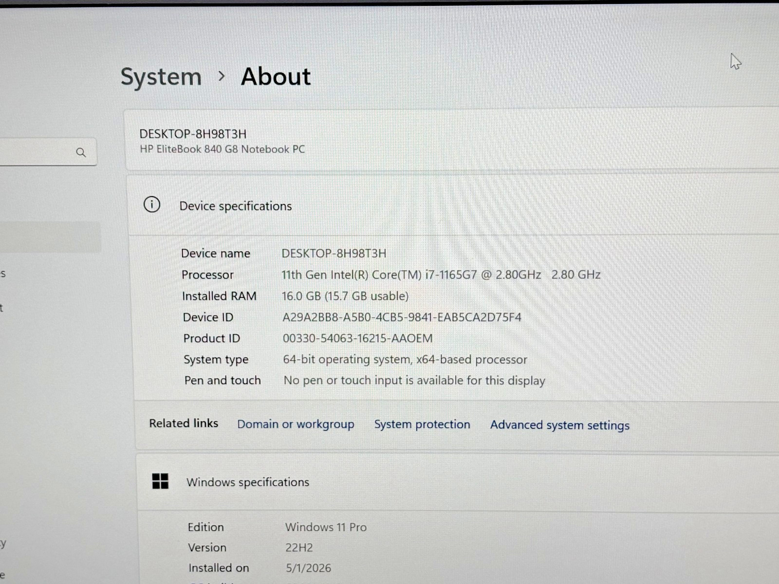 HP EliteBook 840 G8 Intel i7-11th Gen 2.80GHz 16GB RAM 256GB SSD Windows 11 Pro*