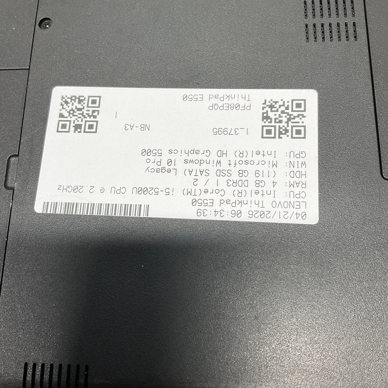 Lenovo ThinkPad E550 Intel i5-5200U 2.2GHz 4GB 128GB SSD Windows 10 Pro NO BATT
