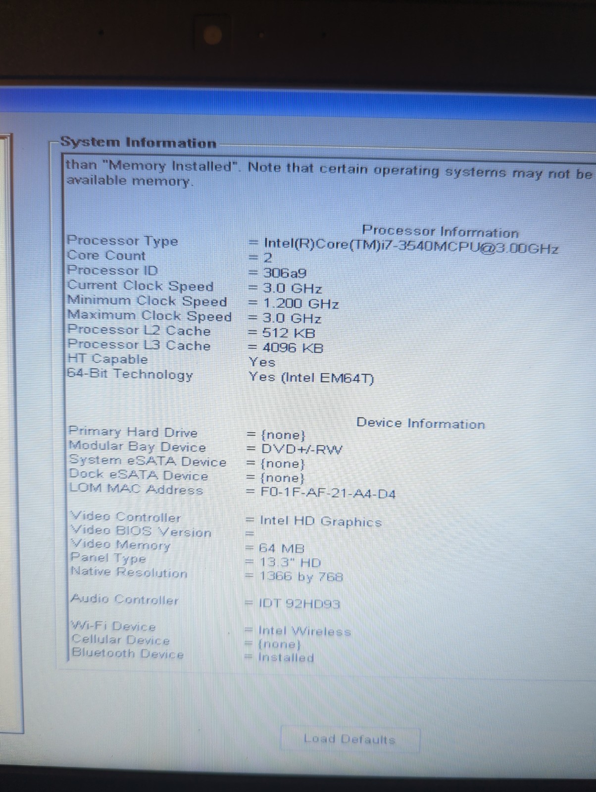 Dell Latitude E-6330 i-7-3rd Gen, 8GB Ram, DvD R/W, No HDD Pls Read Description.