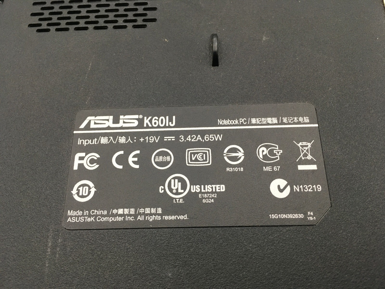 ASUS K60IJ – BOOTS TO BIOS – INTEL PENTIUM T4300 – 4GB RAM – READ DESCRRIP – BB!