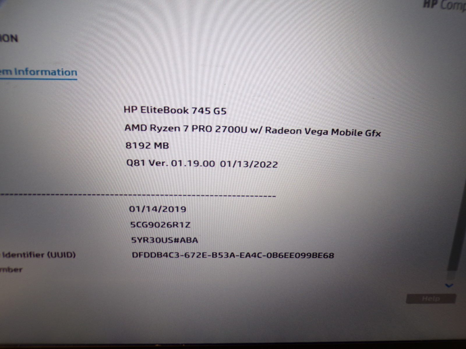 HP EliteBook 745 G5 Ryzen 7 PRO 2700U 2.2GHz 8GB Laptop 14″ #785