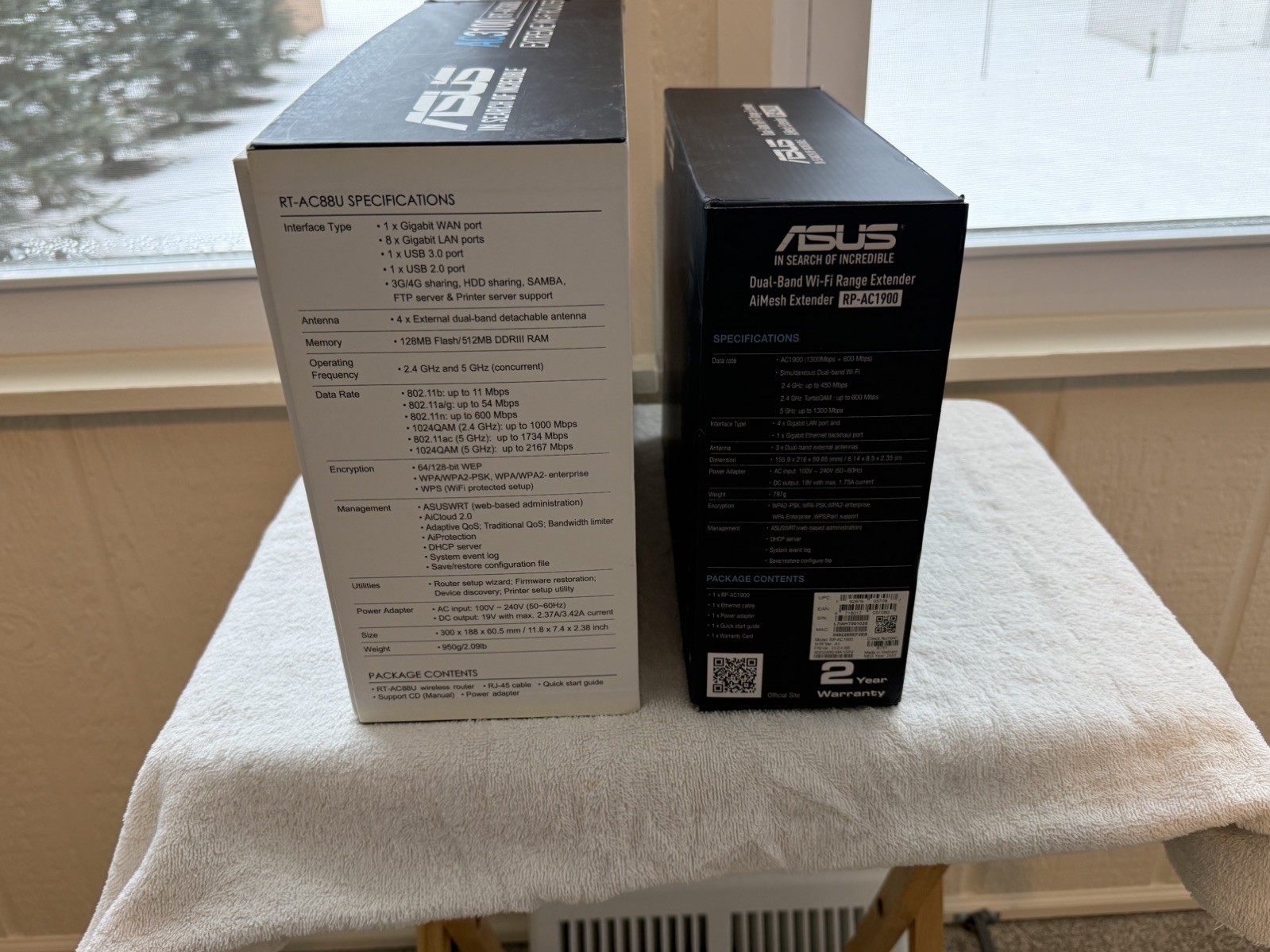 Asus RT-AC 88U WiFi Router/ Asus RP-AC 1900 WiFi Range Expander/ Motorola Modem