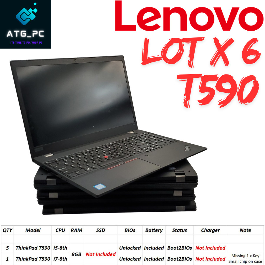 Lot x 6 Lenovo T590 Laptop Intel Core i5-8th Gen 8GB RAM No SSD/OS/Charger READ