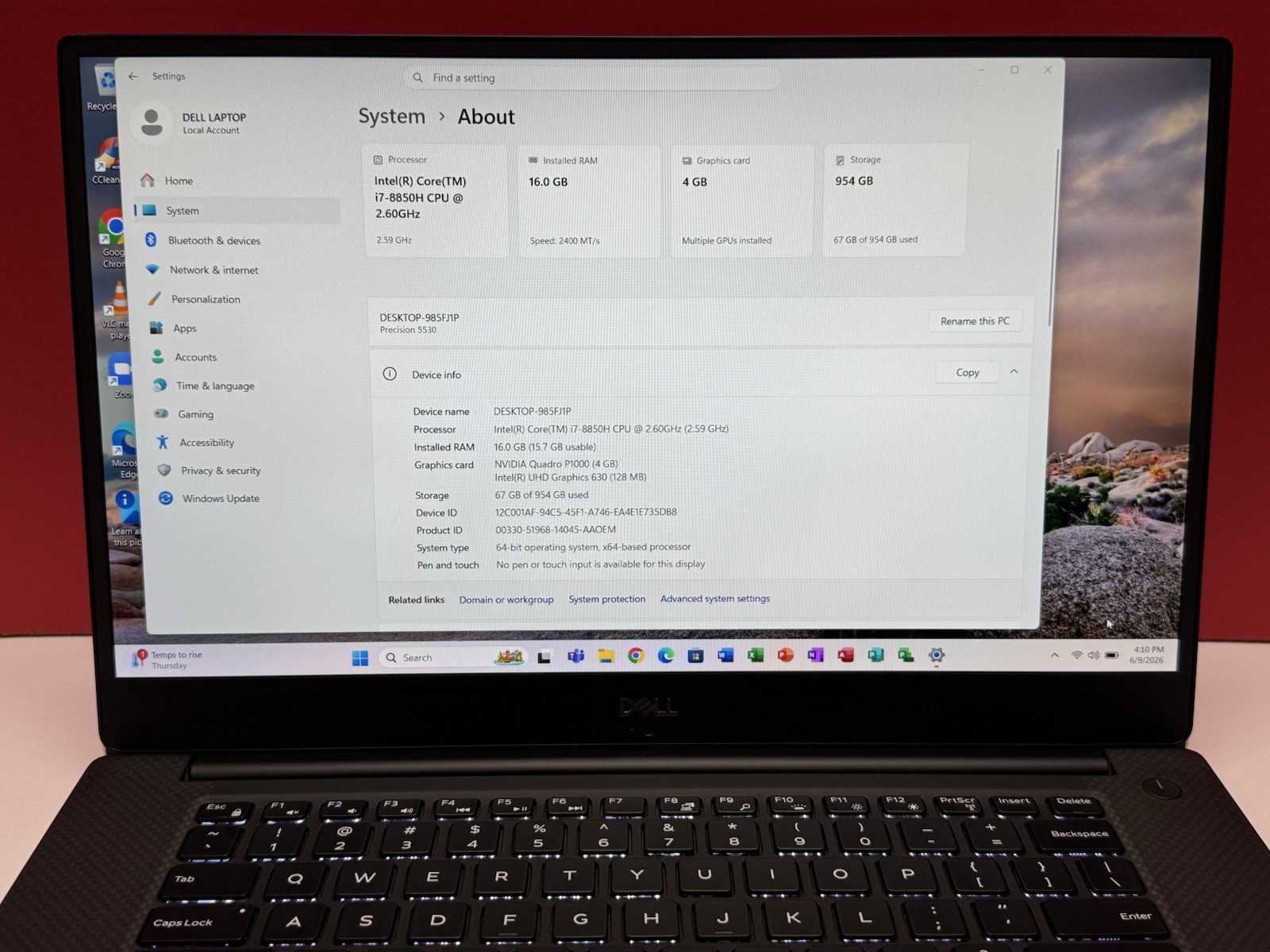 Dell Precision 5530 15.6″ FHD i7-8850H 2.6Ghz 16GB RAM 1TB GB SSD P1000 Silver