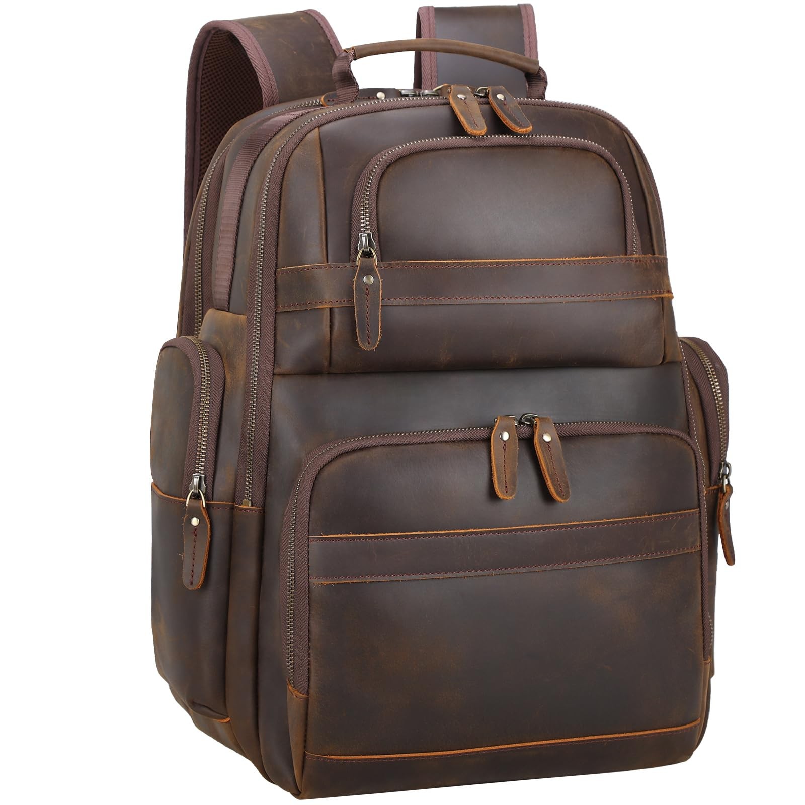 TIDING Full Grain Leather Backpack Men Laptop Bag 15.6″ Business Travel Hiking