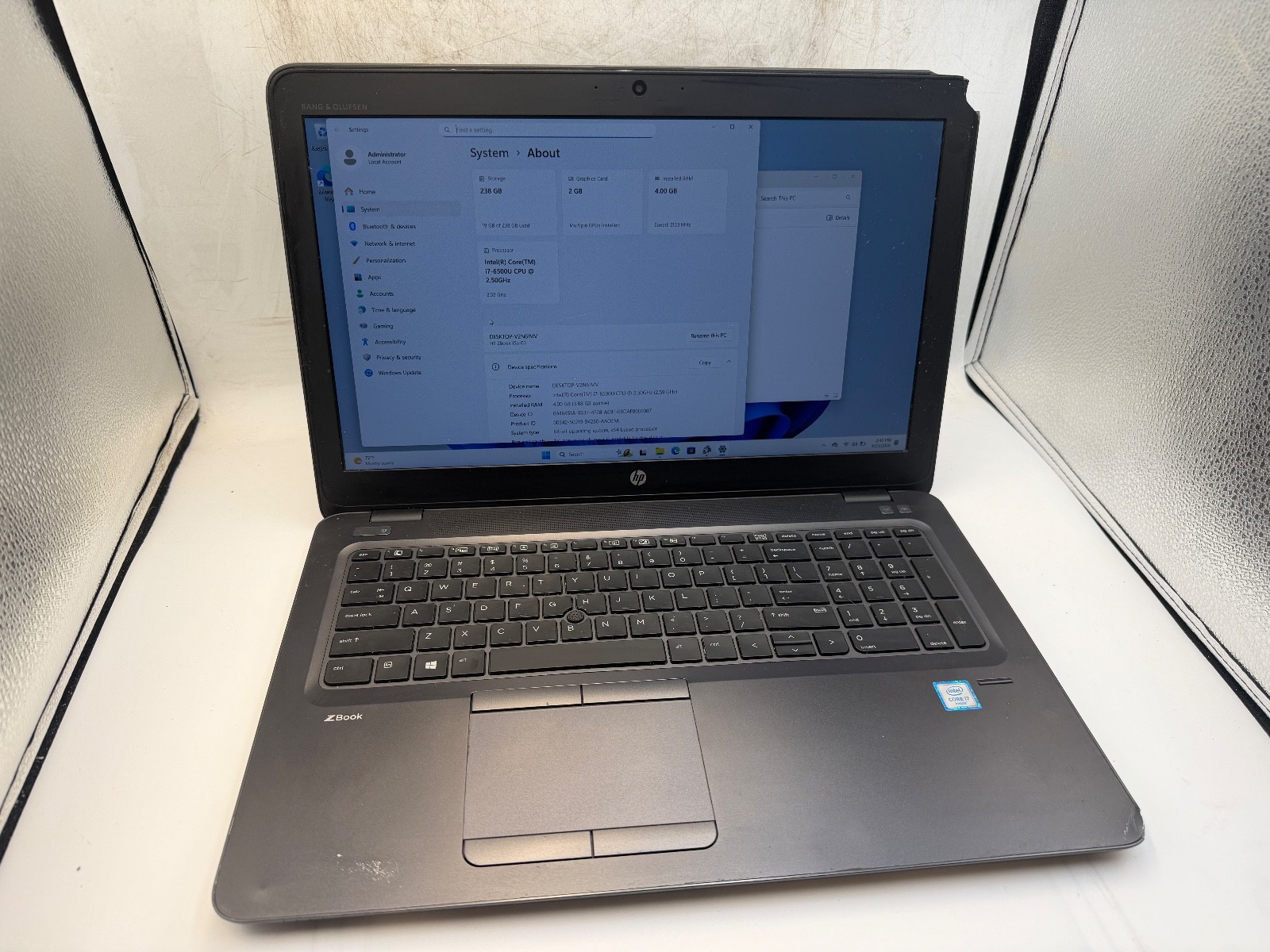 HP ZBook 15u G3 Laptop Intel i7-6500U 4GB RAM 256GB SSD Win11 -w/battery C GRADE