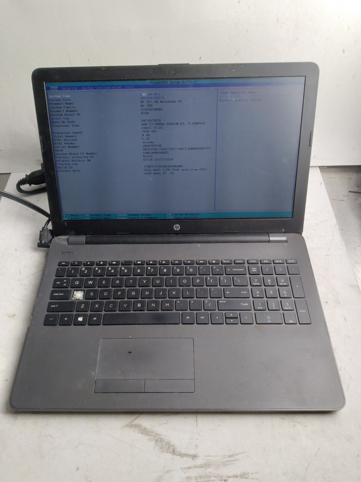 HP Notebook 255 G6 w/AMD E2-9000e, 4GB RAM, 15.6″ Laptop for Parts/Repair