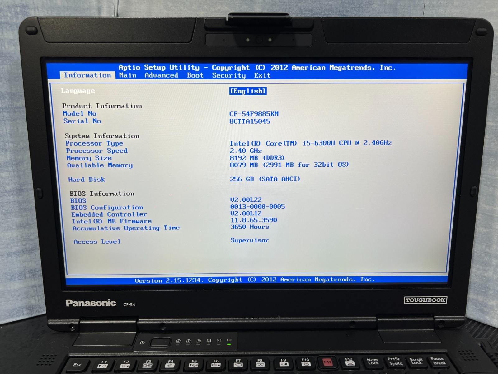 CF-54F9885KM, i5-6300U 2.40Ghz,8GB Mem,256GB SSD,Touchscreen,4G LTE,GPS, 3,650Hr