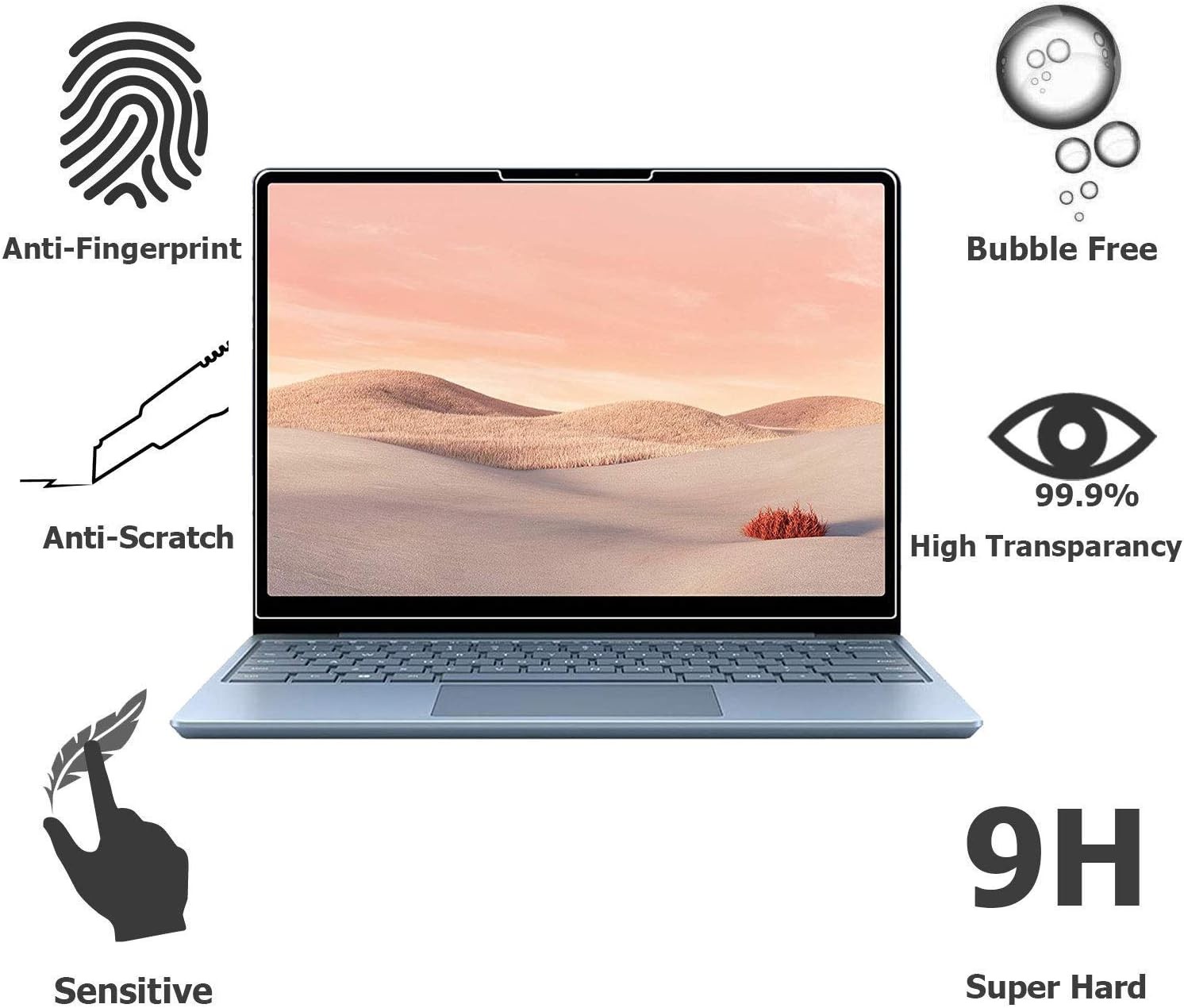 Glass Screen Protector for Surface Laptop Go – 12.4″, Tempered Glass, 9H Hardnes