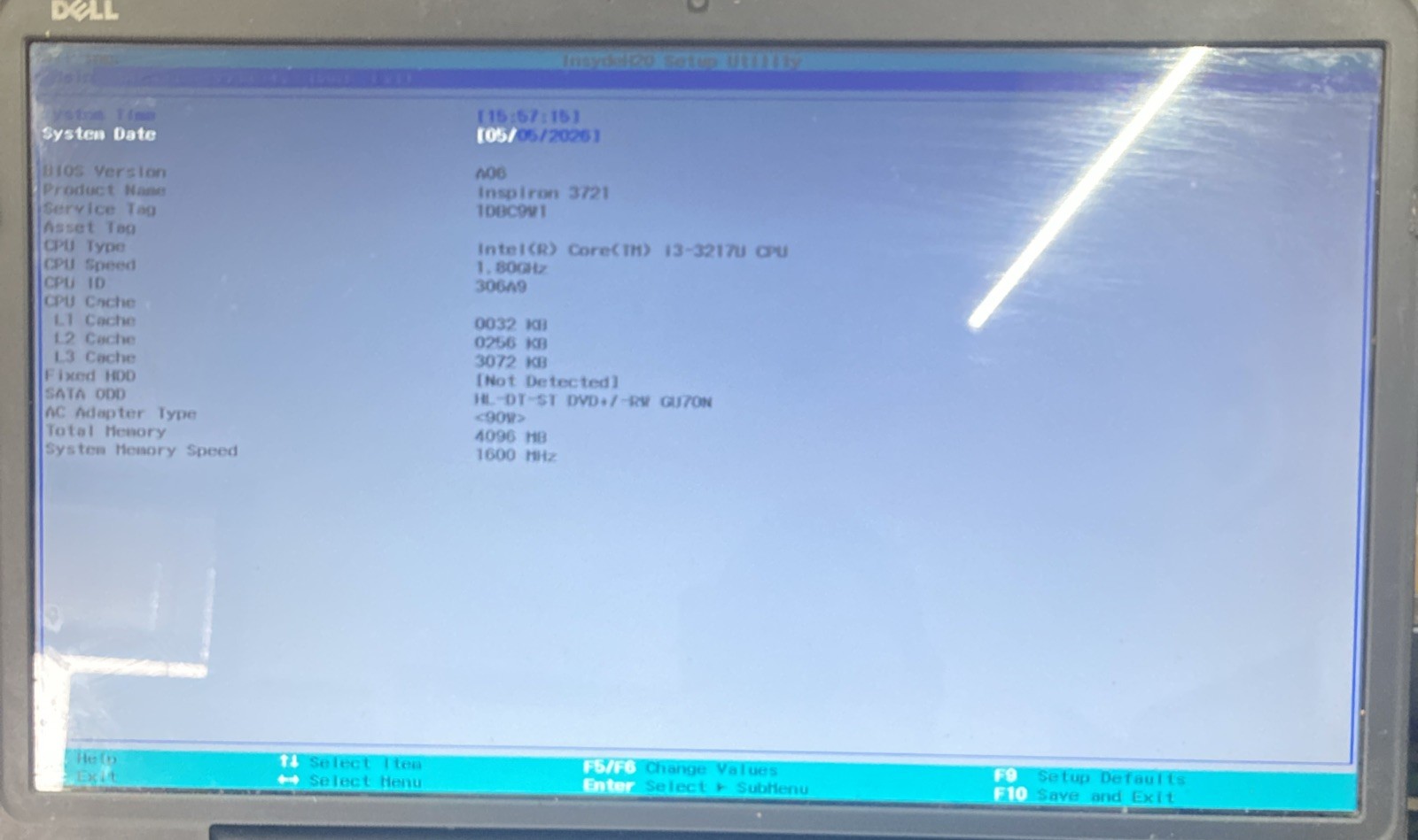 Dell Inspiron 17 3721 Core i3-3217U 1.80GHz no RAM no HDD Boot to BIOS