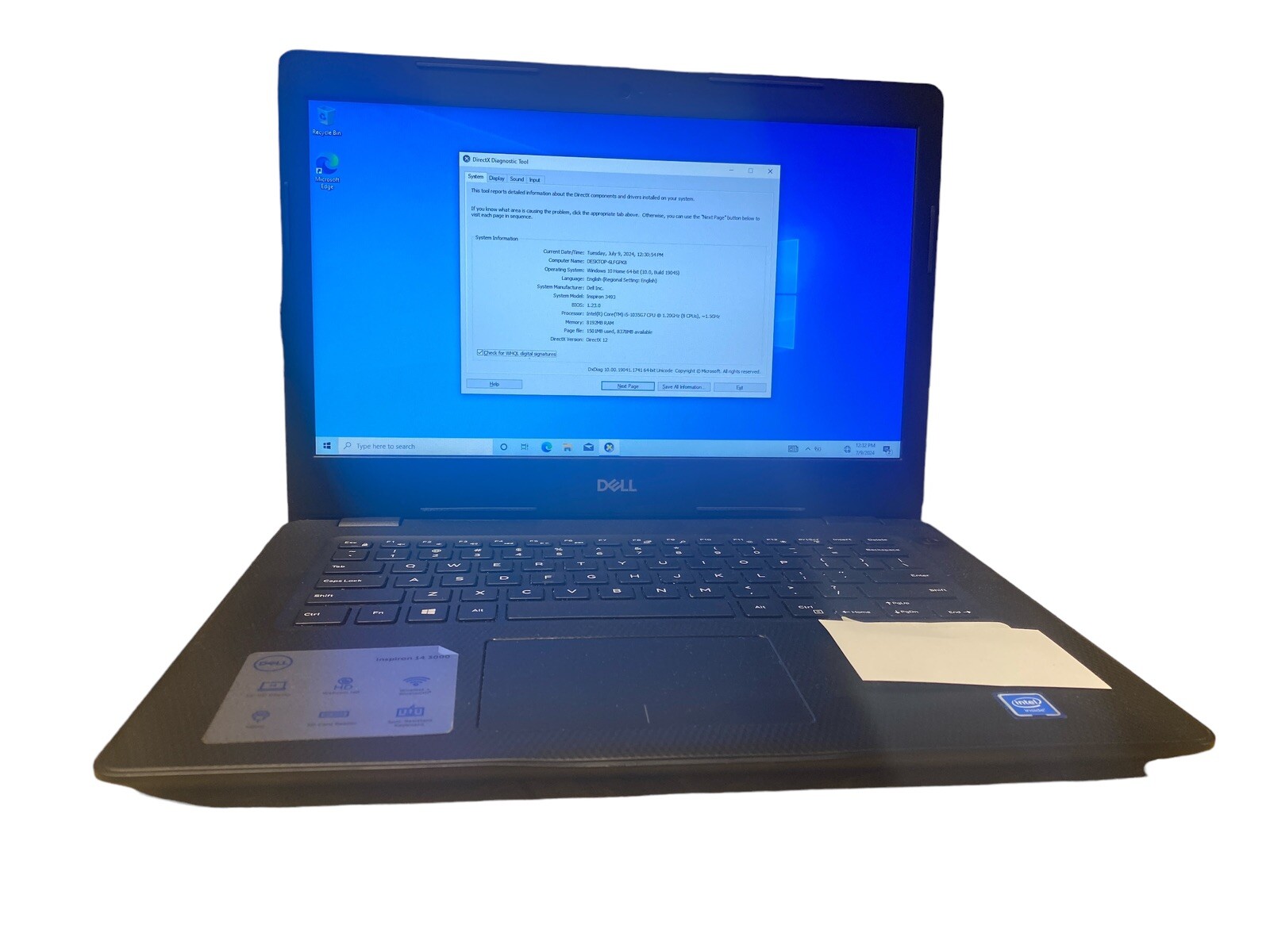Dell Inspiron 3493 14″ i5-1035G7 1.2GHz 8GB 256GB SSD RAM WIN10 HOME