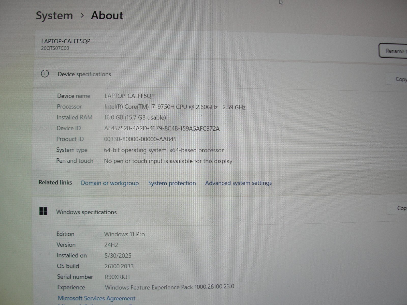Lenovo ThinkPad P1 Gen 2 15.6”FHD i7-9750H 2.6GHz 16GB 512GB SSD NV Quadro T1000