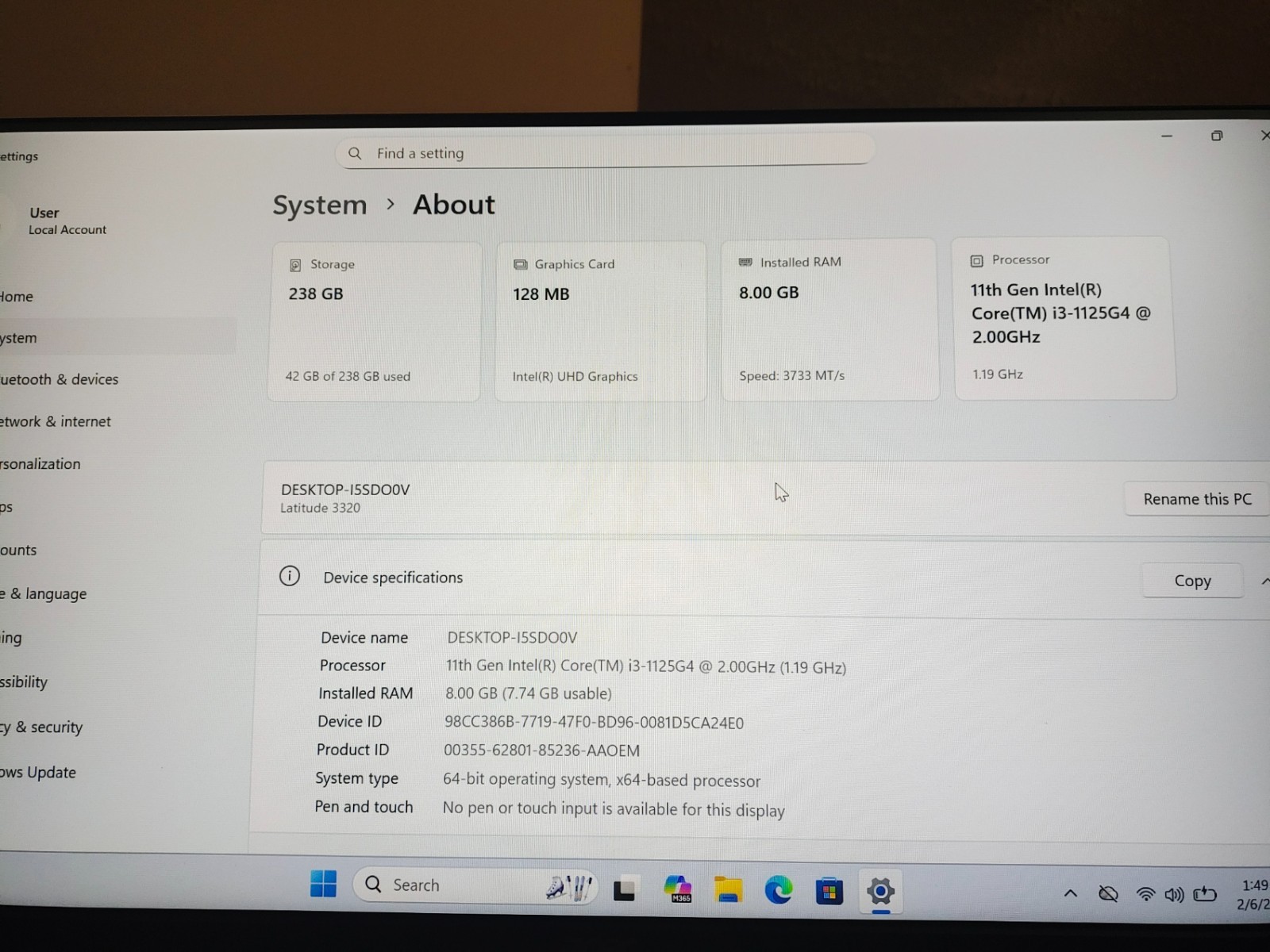 Dell Latitude 3320 11thGen i3 Quad 1.2ghz/3.7ghz max/8gb 3733/256gb ssd/Win11