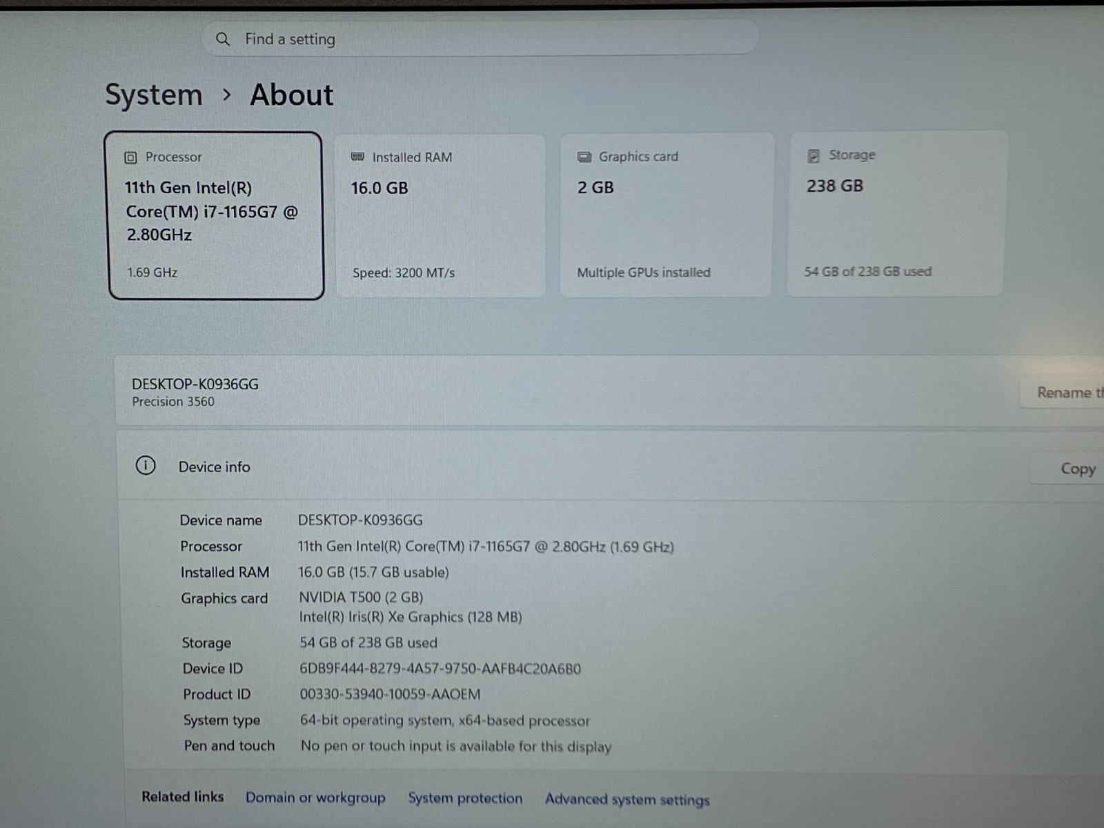 DELL PRECISION 3560 i7-1165G7 16GB RAM 256GB SSD NVIDIA T500 BATTERY 100%(NO AC)