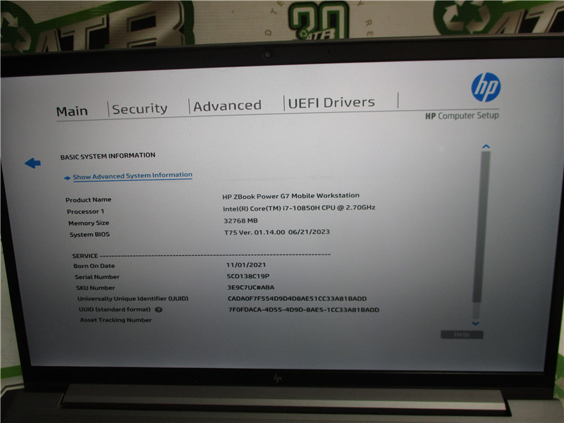 HP ZBook G7 Laptop i7-10850H 2.7GHz 32GB RAM 512GB SSD Windows 11 Pro COA
