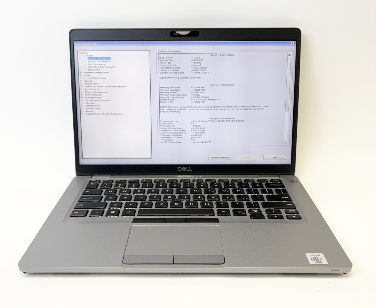 Dell Latitude 5410 i7-10610U 1.80GHz 16GB RAM No Storage/OS Grade C