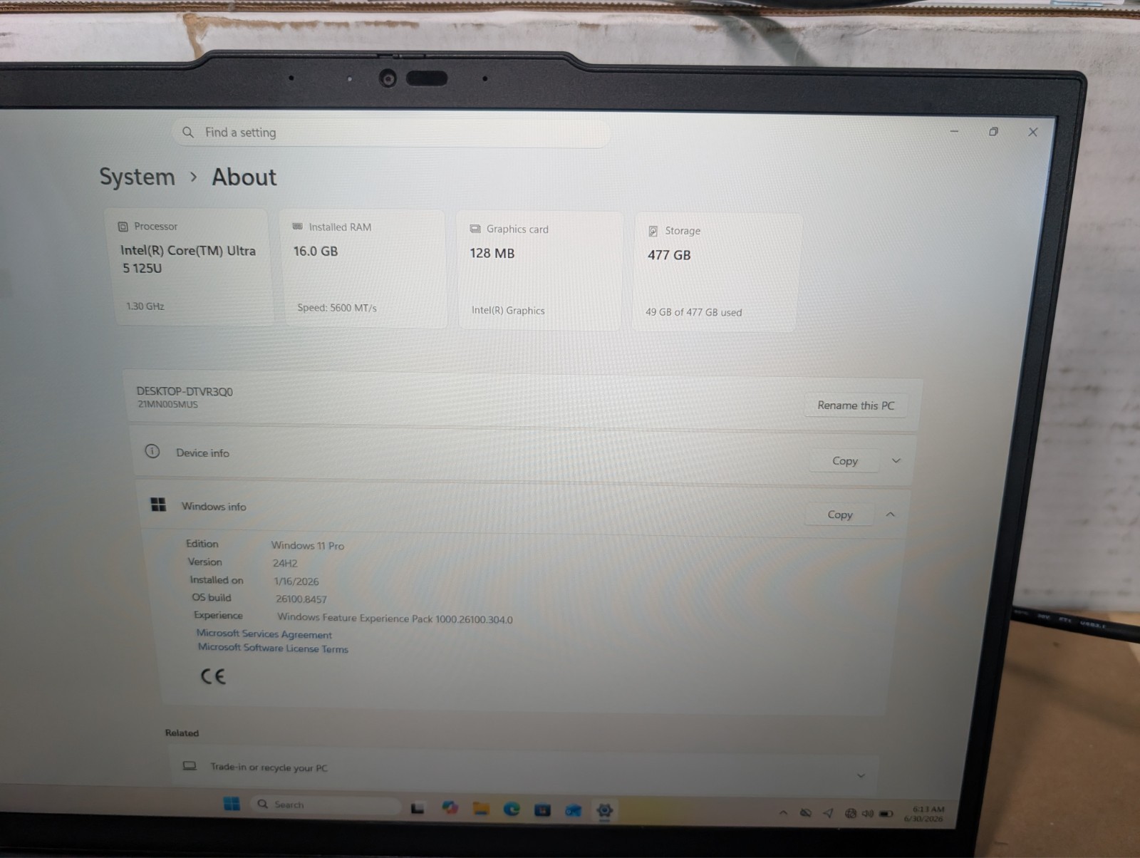 Lenovo ThinkPad T16 Gen 3 | 16″ Touchscreen Core Ultra 5 125U 16GB RAM 512GB SSD
