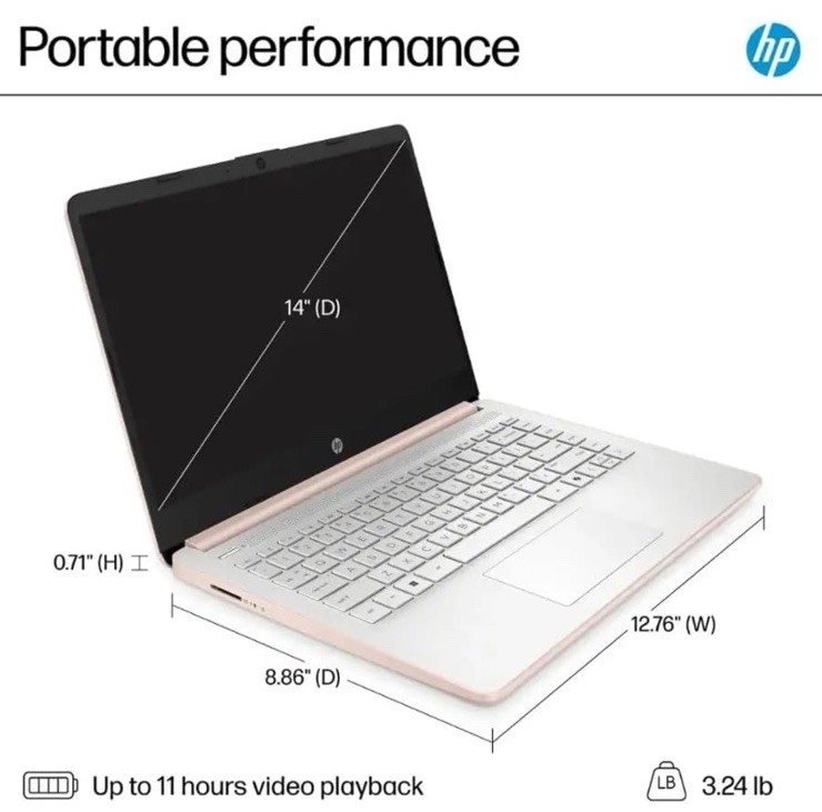 HP – 14″ Laptop – Intel Processor N150 – 4GB Memory – 128GB UFS – Pale Rose Gold