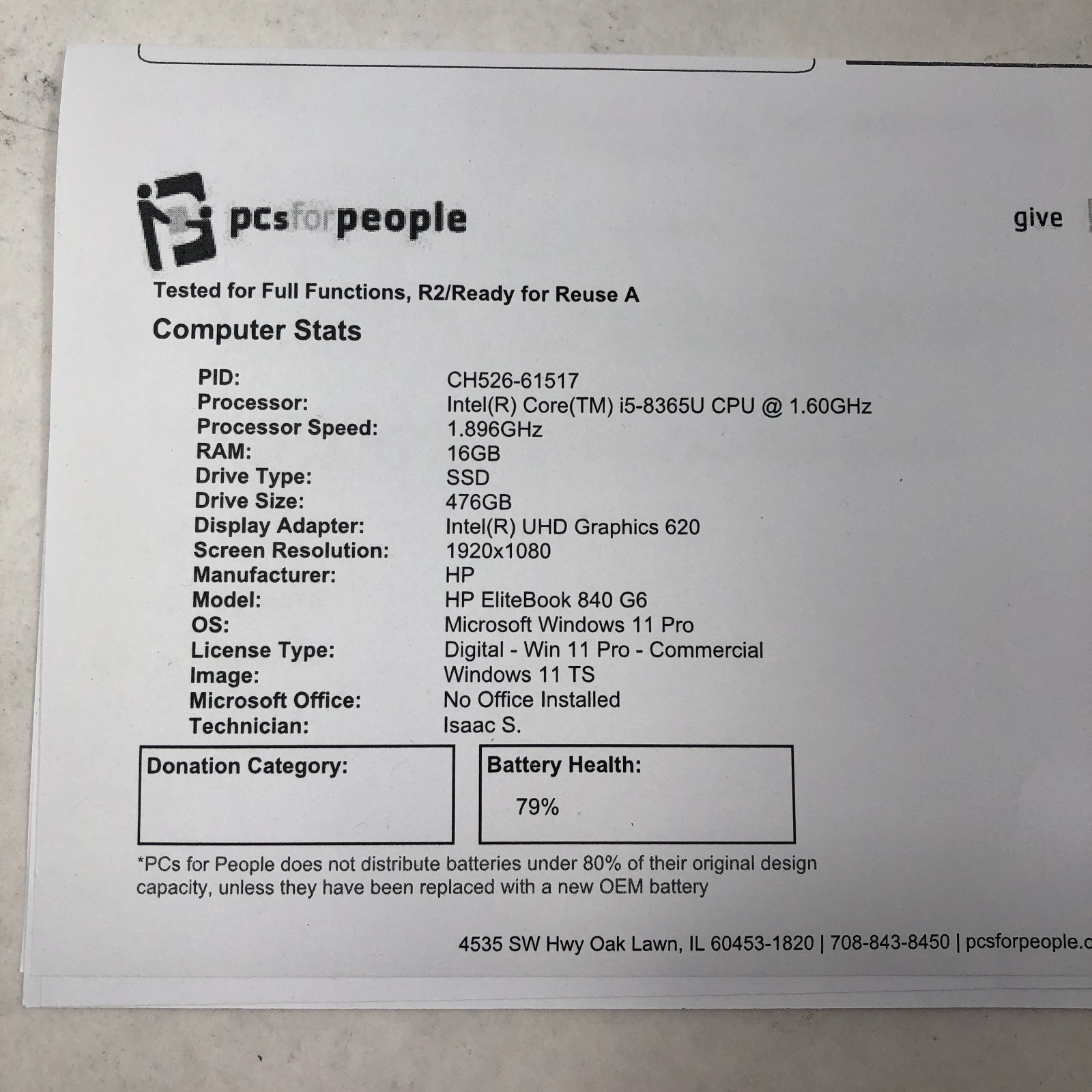 HP EliteBook 840 G6 Intel Core i5-8365U 1.60GHz 16GB RAM 512GB SSD Win 11 Pro