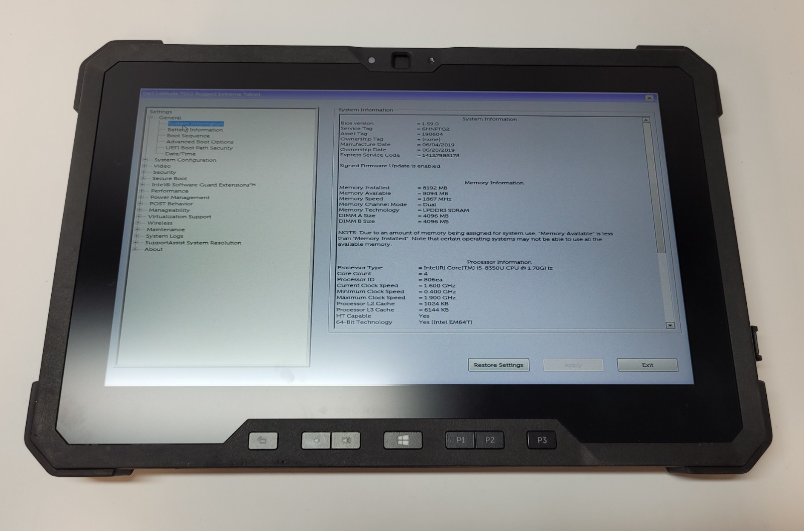 Dell Latitude 7212 Rugged Tablet i5 128GB 8GB RAM RUGGED TABLET