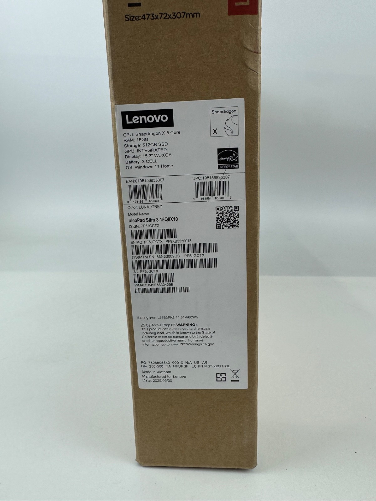 Lenovo IdeaPad Slim 3X 15.3″ WUXGA Laptop Qualcomm Snapdragon X 16 GB Luna Grey