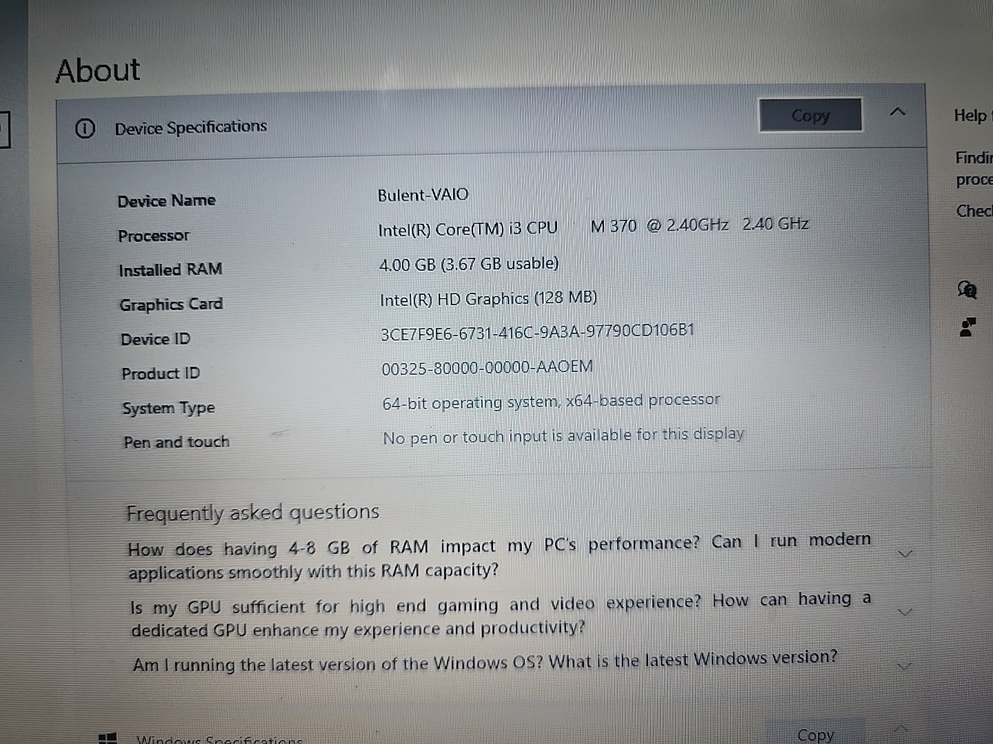 Sony VAIO PCG-71318L Intel Core i3 M370 15.6″ Laptop 4 GB RAM Win10 MS OFFICE