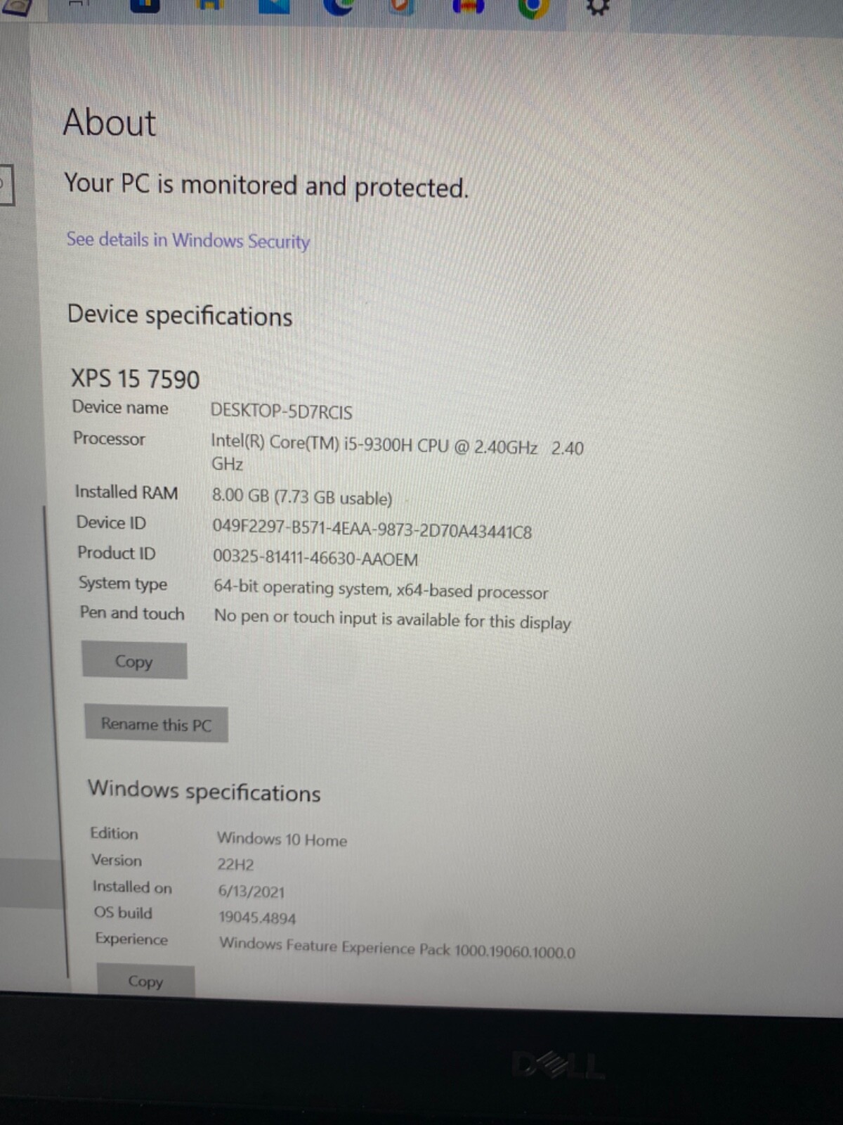 Dell XPS 15 7590 Intel Core i5-9300H 8GB RAM, 256GB SSD, WIN 10 HOME