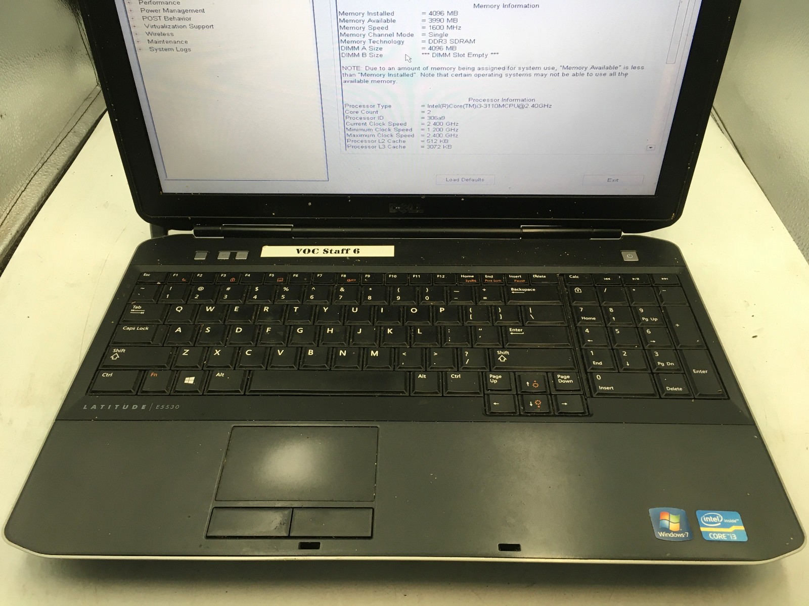 DELL LATITUDE E5530 – BOOTS TO BIOS – INTEL I3 3110M – NO RAM – READ DESC – BB
